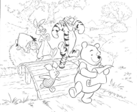 A coloring page of winnie the pooh - group